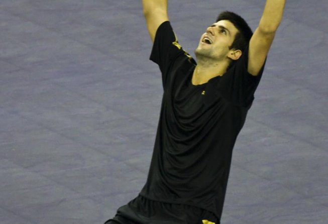 Djokovic celebrates a win