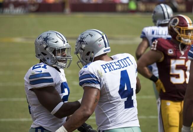 Zeke Suspended: What will Dallas Look Like Without their Star? Dak Prescott celebrating with Ezekiel Elliott