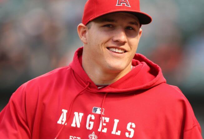 Mike Trout smiling for the camera.