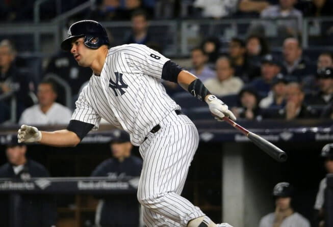 Gary Sanchez following through on a swing
