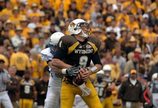 Wyoming QB Josh Allen getting sacked