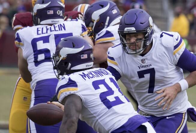 NFL Odds & Props: Divisional Round Losers & Miraculous Vikings Vikings QB Case Keenum hands the ball off