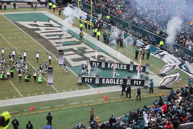 The Eagles running onto the field pre-game