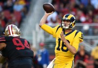 LA Rams QB Jared Goff throwing a pass