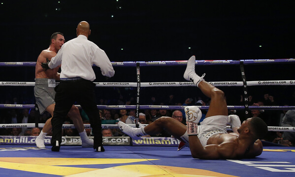 Anthony Joshua knocked down.