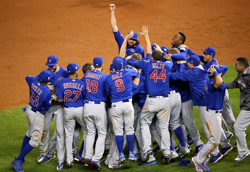 The Cubs celebrating their 2016 World Series title.