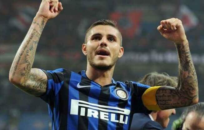 Mauro Icardi of Inter Milan celebrating a goal