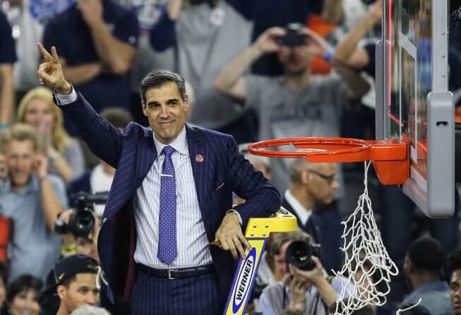 Villanova's Jay Wright cutting down the nets in 2016