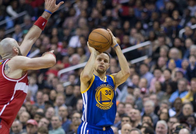 Steph Curry shooting a corner-three