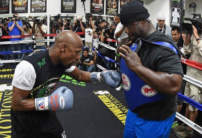 Floyd Mayweather during a media workout before the Mayweather vs Pacquiao blockbuster.