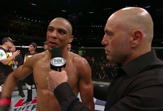 Edson Barboza (L) being interviewed by Joe Rogan