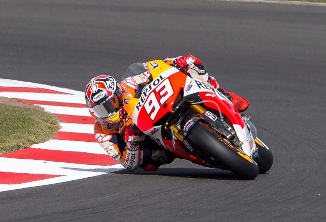 Marc Marquez cornering on his Repsol Honda.