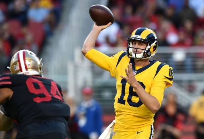 Jared Goff of the Los Angeles Rams throwing the ball