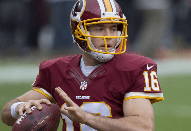 Washington QB Colt McCoy winding up to throw.
