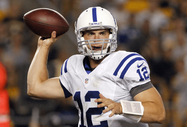 Andrew Luck firing a pass.