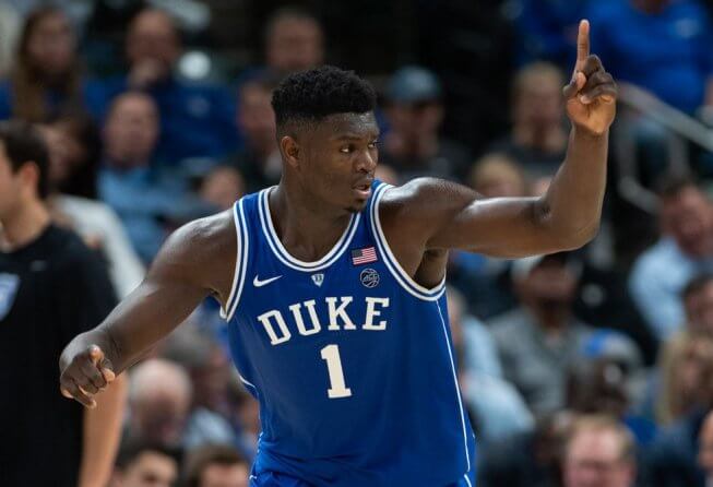 Zion Williamson celebrating at Duke.