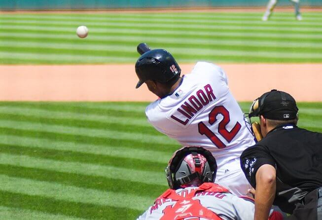 Francisco Lindor lines a ball for the Cleveland Indians