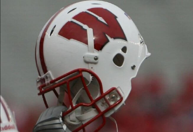 Wisconsin football helmet closeup