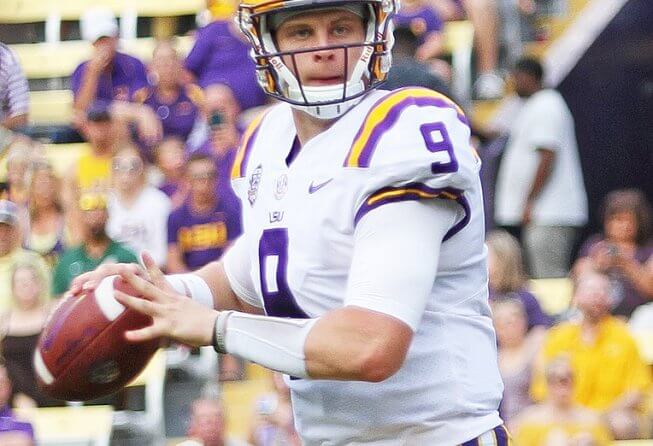 Joe Burrow dropping back to pass.