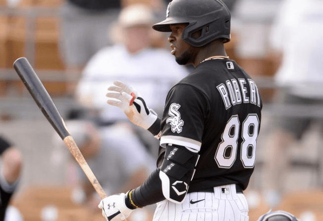 White Sox center fielder Luis Robert at the plate