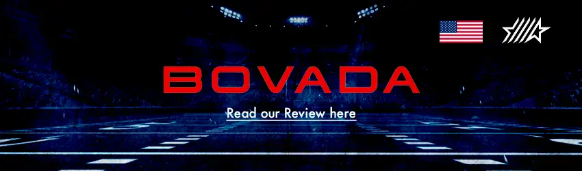 An image of the Bovada logo on an intense blue banner