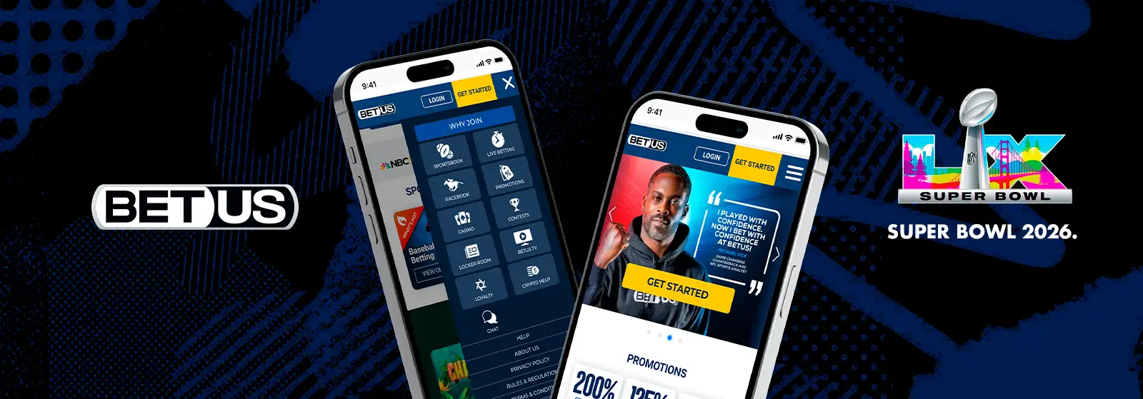 BetUs mobile betting interface for SuperBowl online betting 2026