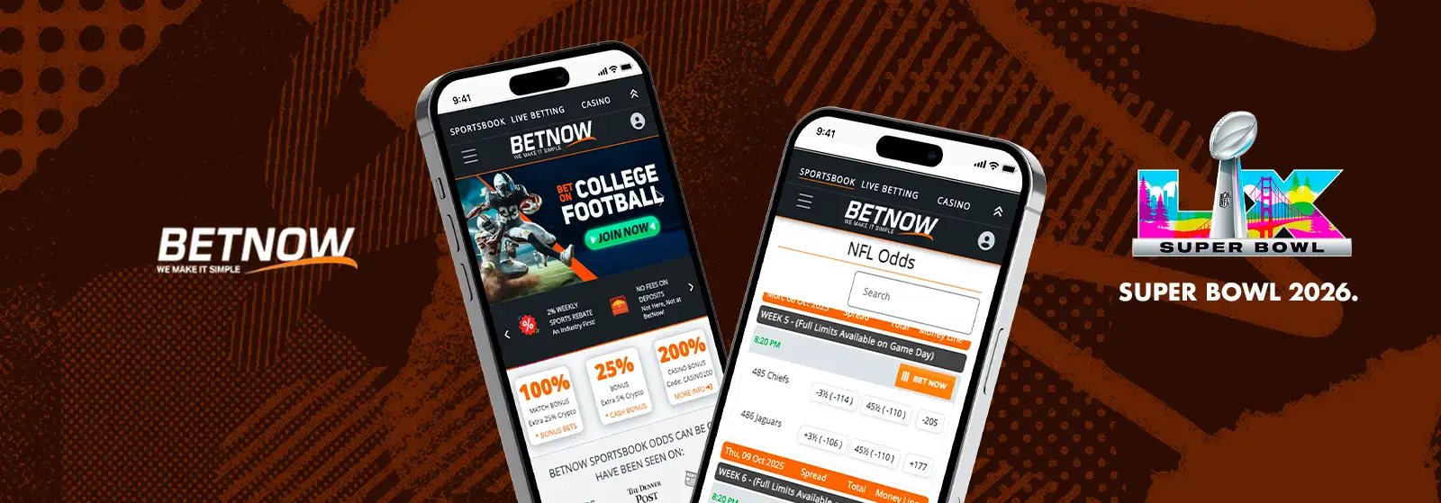 BetnOW mobile betting interface for SuperBowl online betting 2026