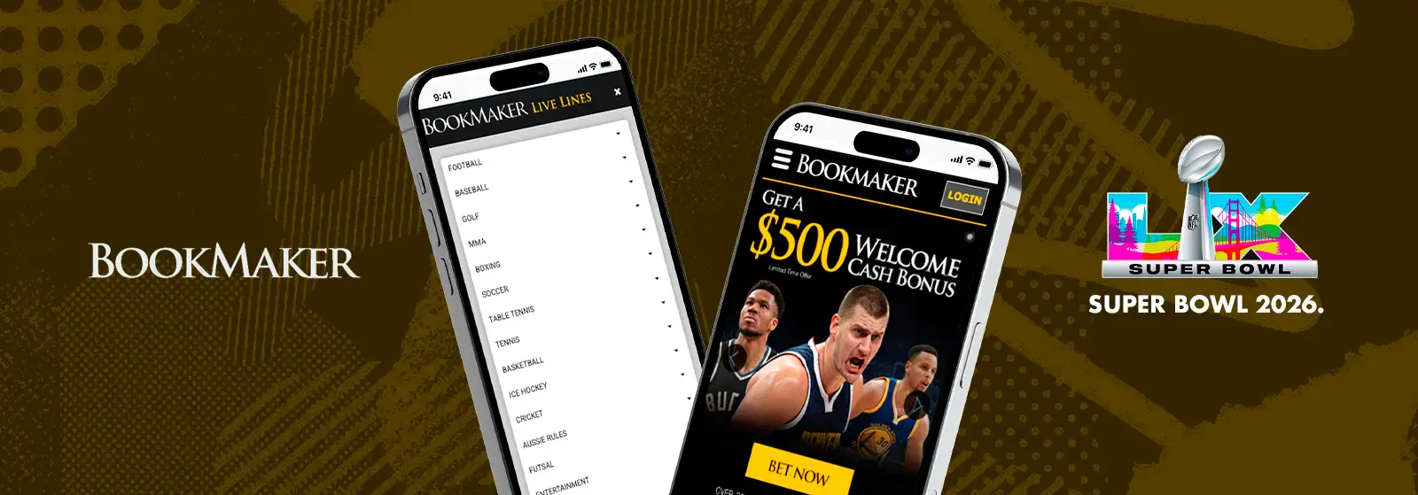 Bookmaker mobile betting interface for SuperBowl online betting 2026