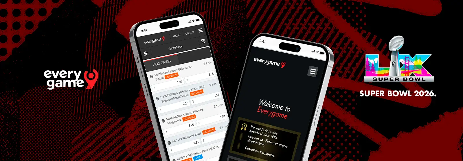 Everygame mobile betting interface for SuperBowl online betting 2026