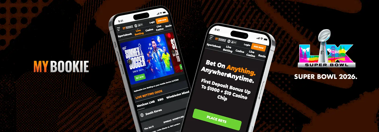 MyBookie mobile betting interface for SuperBowl online betting 2026