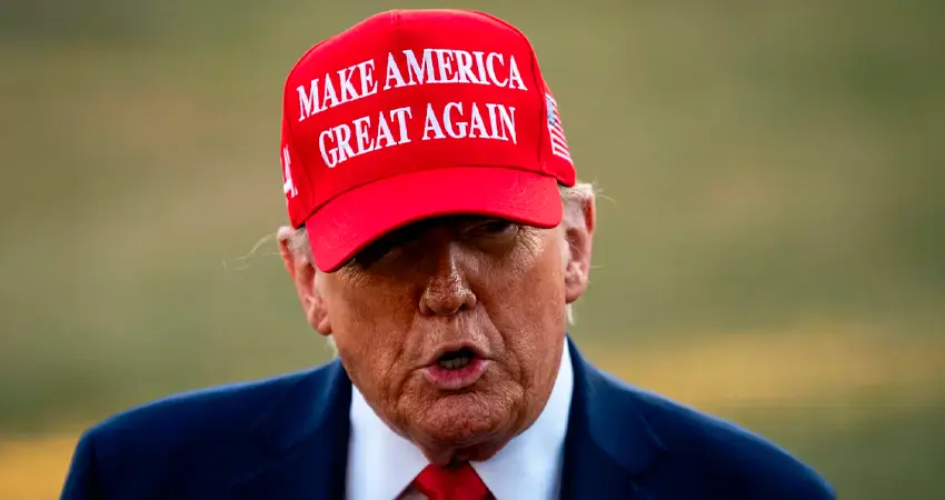 Donald Trump's speech with the famous 'Make America Great Again' cap.