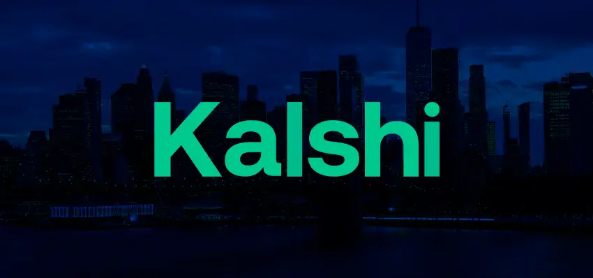 Kalshi logo displayed over a dark city skyline background representing regulated event prediction markets