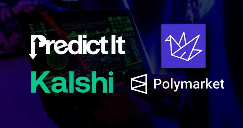 Laptop screen displaying financial data and charts with “Prediction Markets” text overlay, representing online event trading platforms_