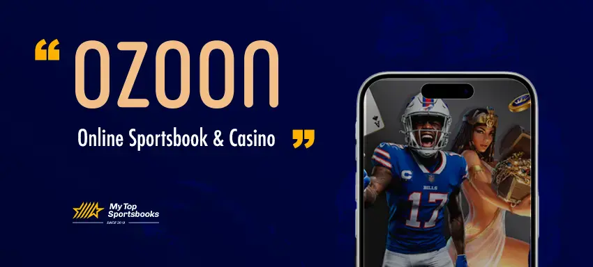 Ozoon online sportsbooks and casino image with a mobile mockup and logo