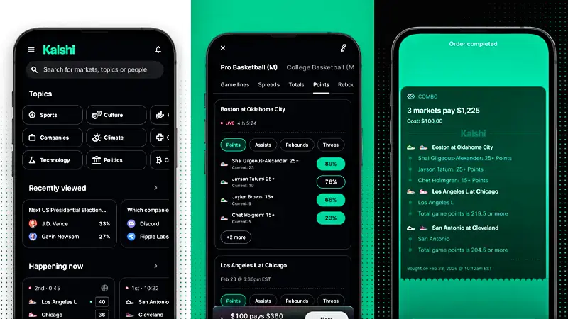 Kalshi mobile app interface on smartphone screens
