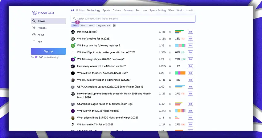 manifold markets homepage screenshot
