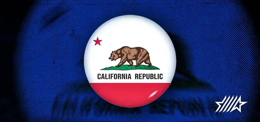 imagen de la bandera de california sobre una textura azulada