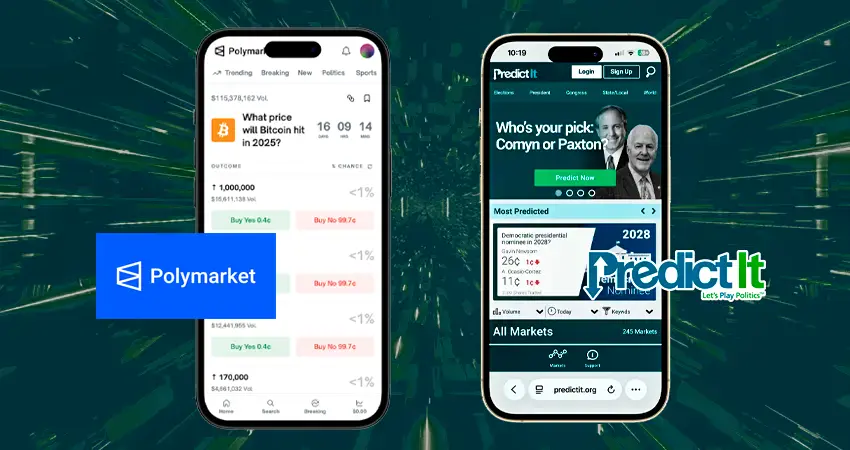 PolyMarket vs PredictIt Mobile App Interface Comparison. PolyMarket vs PredictIt Mobile App Interface Comparison.