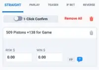 Example sports betting slip showing wager amount and potential payout