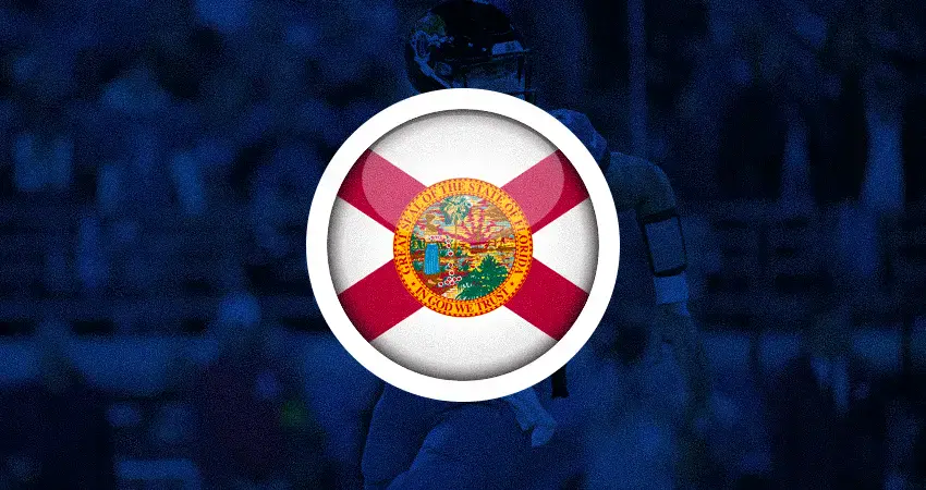 blue gradient banner with the florida rounded flag in the center