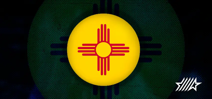 imagen de la bandera de Nuevo Mexico sobre una textura azulada copy