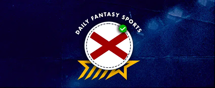 Daily fantasy sports legality banner with Alabama rounded flag and checkmark icon