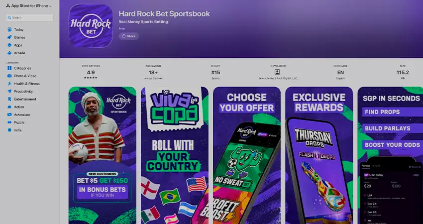 Hard Rock Bet Sportsbooks ios app showcase