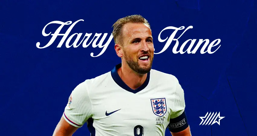 Harry Kane creativity in a blue blackground for the Worldcup 2026