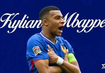 Kylian Mbappe creativity in a blue blackground for the Worldcup