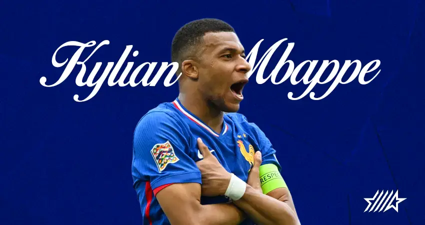 Kylian Mbappe creativity in a blue blackground for the Worldcup