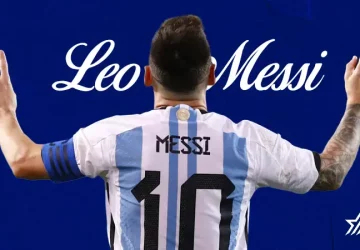 Leo Messi creativity in a blue blackground for the Worldcup 2026_