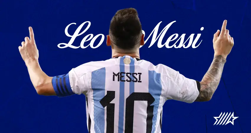 Leo Messi creativity in a blue blackground for the Worldcup 2026_
