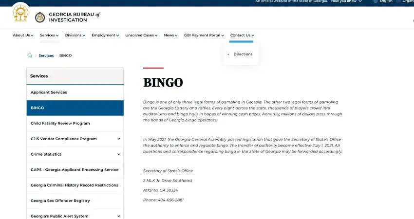 Screenshot of the Georgia bingo legality article