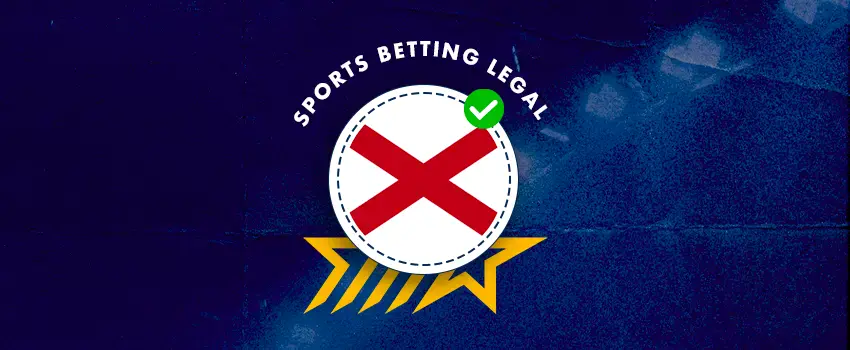Sports betting legal banner with Alabama-style red cross icon